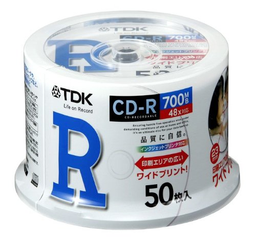 TDK データ用CD-R 700MB 48倍速対応 ホワイトワイドプリンタブル 50枚ポットケース CD-R80PWDX50PA