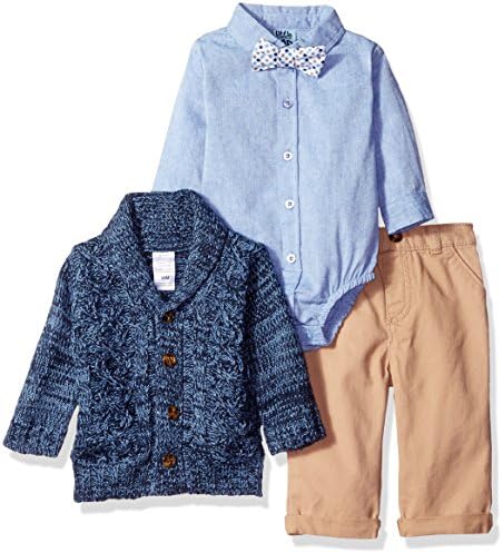 Little Lad Baby 3 Piece Sweater Cardigan Bodysuit Set, Indigo, 3/6 Months