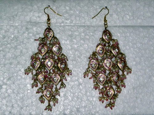 Christmas Gift-Women's 2 Antique Golden Pink Silver Finish Dangling Earrings (Brand New) Free Shipping