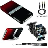 Ultimate Kickstand Stand Alone Protective Case for Apple iPhone 4 (compatible with all models of iPhone 4)+ Includes an eBigValue (TM) Determination Hand Strap Key Chain + Includes a 360° Rotatable Windshield Mount + Includes a 3ft AUX Connector Cable with MIC and Mute Button ( Auxiliary Cable )