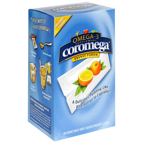 Coromega Omega-3 Supplement, Orange Flavor, Squeeze Packets, 90-Count Box by Coromega