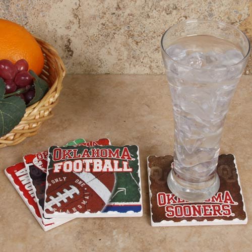 Oklahoma Sooners Assorted Tumbled Stone Coaster Set of 4, Highland Graphics