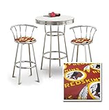 Chrome Bar Table & 2 Chrome 29" Washington Redskins NFL Fabric Seat Barstoo ....