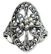 Oval Shield Silver Natural Seed Pearl Ring - Dahlia Vintage Collection Oval Shield Silver Natural Seed Pearl Ring - Dahlia Vintage Collection