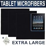 (4 Piece Set) 3 Extra Large Ultra Fine Microfiber Cleaning Cloths (Black) + 1 Microfiber Lens Cleaning Cloth (Grey) - Perfect for Tablets (Kindle, Fire, Galaxy Tab, iPad, Nook, Xoom), HDTV LCD Screens, DSLR Camera Lenses (Canon, Nikon, Sony), Cell Phones (Apple iPhone, HTC Evo, Samsung Android Nexus) Safe for all surfaces