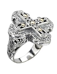 925 Silver Celtic Cross Ring with 18k Gold Accents- Sizes 6-8