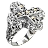 925 Silver Celtic Cross Ring with 18k Gold Accents- Sizes 6-8