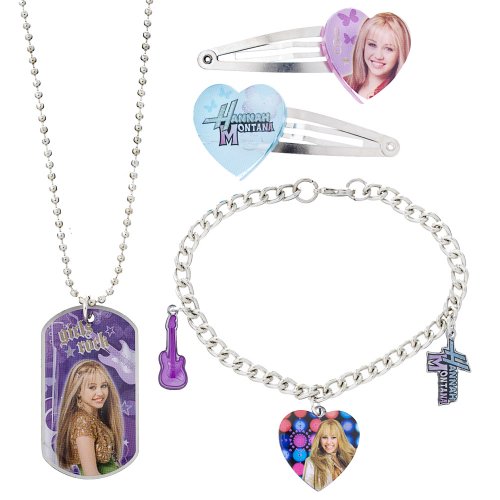 Disney Hannah Montana Barrettes/ Bracelet/ Dog Tag Necklace Jewelry Set