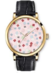 SPRAWL Aanalog Fashion Series Gold Ladies Watches of Genuine Black Leather Strap,Unique Wrist Watch for Women Girls Designed with Different color cubes