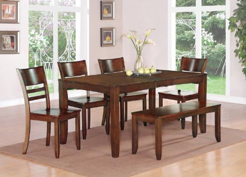 Lynfield 6Pc Rectangular Dining Table + 4 Wood Seat Chairs & Bench
