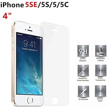 iPhone SE/5S Tempered Glass Screen Protector,iDFORU 0.2mm Ultra Thin 9H Hardness 2.5D Round Edge Anti Fingerprint Anti Scratch for iPhone SE/5S/5C/5