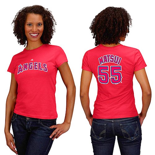 Los Angeles Angels Of Anaheim Hideki Matsui Women's Player Name And Number T-Shirt By Majestic Athletic Extra Large