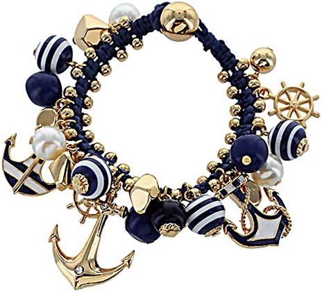 NAUTICAL SAILORS ANCHOR CHARM BRACELET-GOLD