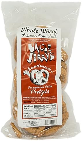 Uncle Jerrys Whole Wheat Sesame Low Salt Pretzels, 8 Oz. (Pack of 2)