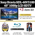 Sony Bravia KDL-40V5100 40" 1080p LCD HDTV + 6ft High Speed HDMI Cable + Screen Cleaning Kit + Sony BDP-S360 Blu-ray Disc Player