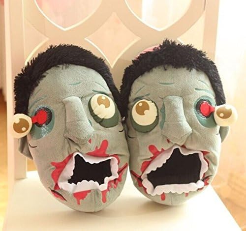 COSEAN Unisex Halloween Wacky Funny Soft Baggy Zombie Head Warm Couple Plush Cotton House Slippers