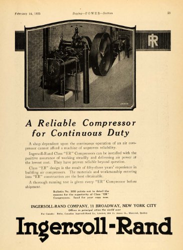 1925 Ad Ingersoll Rand Class ER Air Compressor New York - Original Print Ad