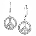 Sterling Silver Diamond PEACE SIGN Earrings