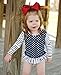 RuffleButts® Little Girls Navy Striped Polka Long Sleeve Rash Guard Bikini