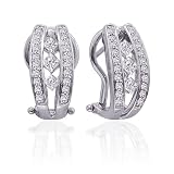 Sterling Silver 1/2 ct. Round and Square Shaped Cubic Zirconia Fashion Earrings