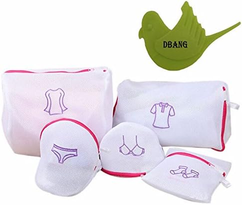 DBANG Double Layer Mesh Laundry Wash Bag Set Of 5 For Underwear, Lingerie, Garment, Blouse, Bra,Stocking and organization With Bird Shape DBANG Orange Peeler Gift (White)