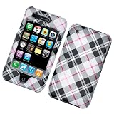 Black Gary Cross Plaid Checker Fabric Leather Snap on Hard Skin Cover Case for Apple Iphone 3g 3gs