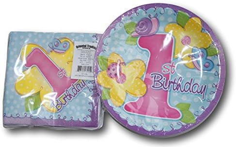 Girls 1st Birthday Party Supply Kit - Plates & Napkins