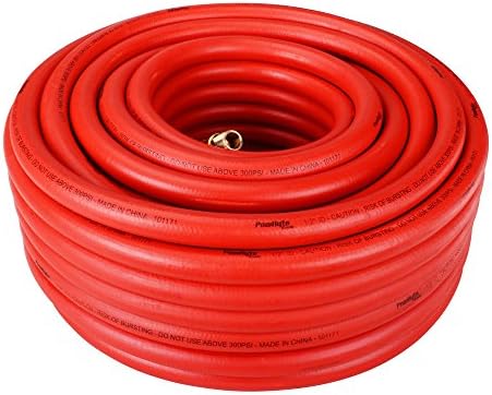 PowRyte Basic Red 1/2-inch I.D by 100 feet 300psi Rubber Air Hose with 3/8-inch MNPT ends brass fittings