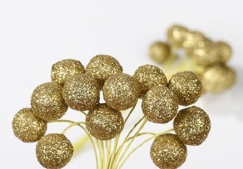 240 Gold Glitter Glitzy Mini Round Balls Picks for Holiday and Party Decorating