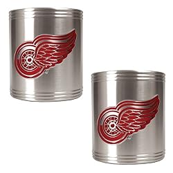 Detroit Red Wings 2pc Stainless Steel Can Holder Set- Primary Logo NHL Hockey