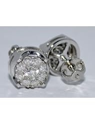 Diamond Stud Earrings Solitaire Style Cluster 0.78ct Round 10K White Gold 9mm Screw Back