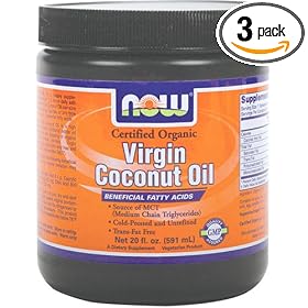 NOW Foods Coconut Oil, Virgin, Organic, 20 Ounce Bottle (Pack of 3)