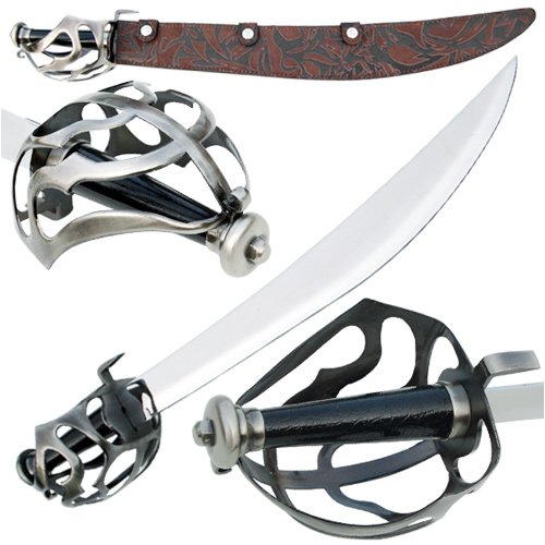 Caribbean Pirates Cutlass Sword Sabre w/ Basket Guard