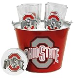 Ohio State Buckeyes Satin Etch Bucket and 4 Glass Gift Set