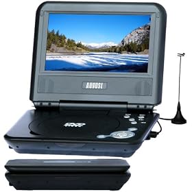 August PD712A 7" Portable DVD Player with Freeview & Analogue TV, Built-in Card Reader/USB and Rechargeable Battery