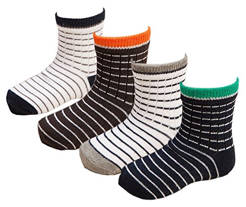CHUNG Toddlers Little Boys Girls 4 Pack Cotton Crew Socks Stripe