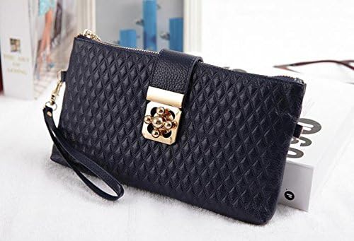 Tonsie Women PU Casual Solid Argyle Chain Strap Shoulder Bag Clutch Cross Body Navy