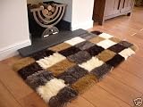 from Bedding Online Squares Boxes Cream Brown Beige Faux Fur Sheepskin Modern Style Rug Non Slip Rectangle Machine Washable 120cm X 180cm