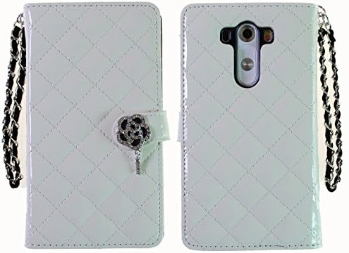 [White] iHand Diamond Quilted Fashion Wallet Case G3 with Bling Deco [Retail Package] for LG Optimus G3