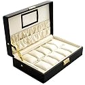 Deluxe Black Leather Watch Storage Display Case Holds 10 Watches