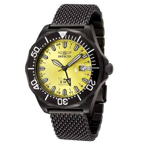 Invicta Men’s 6362 Pro Diver Collection GMT Black Ion-Plated Mesh Stainless Steel Watch