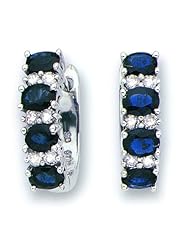 10K White Gold 1/4 ct. Diamond with Alternating 2 ct. Sapphire Huggie Earrings