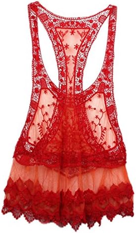 Meily® Women Bikini Cover Up Lace Hollow Crochet Swim Swimwear Beach Dress (Red)