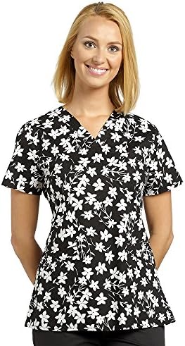 White Cross Women's Crossover V-Neck Floral Print Scrub Top Medium Print
