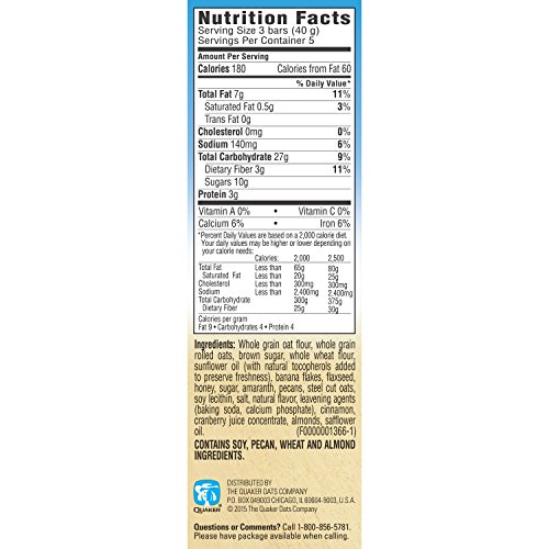 Quaker Breakfast Flats, Banana Honey Nut, Breakfast Bars (Pack of 8)