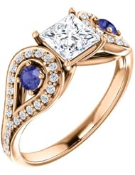 10K Rose Gold Princess Cut Diamond and Tanzanite Ring -- LIFETIME WARRANTY