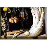 Professionally Framed Juan Sanchez Cotan Still Life with Venison Vegetables and Fruits Art Print Poster - 11x17 with RichAndFramous Black Wood Frame