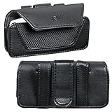 Premium Black Leather Nylon Horizontal Pouch Carry Case Magnetic Closing Fl ....