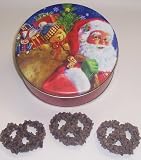 Scott's Cakes 1 lb. Dark Chocolate Covered Pretzel with Chocolate Chips in a Santa's Toys Tin
