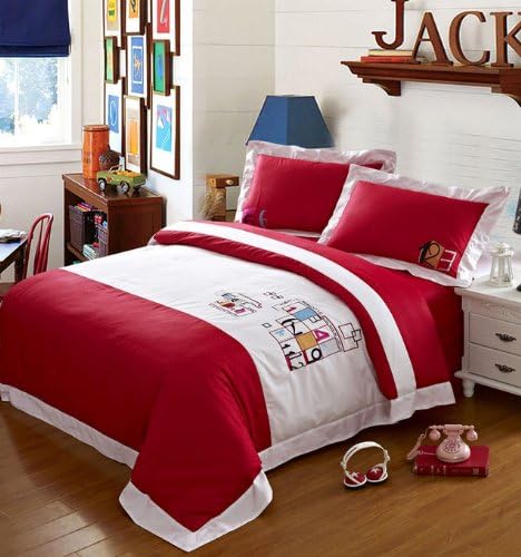 DIAIDI Home Textile,Unique Cute Cartoon Bedding Set,Discount Designer Bedding Sets,Princess Ruffle Bedding Set,Grey Blue Red Pink Bedding,4pcs,twin/queen (Queen, 8)